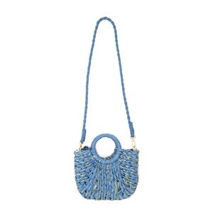 Elegant Blue and Gold Woven Crossbody Bag